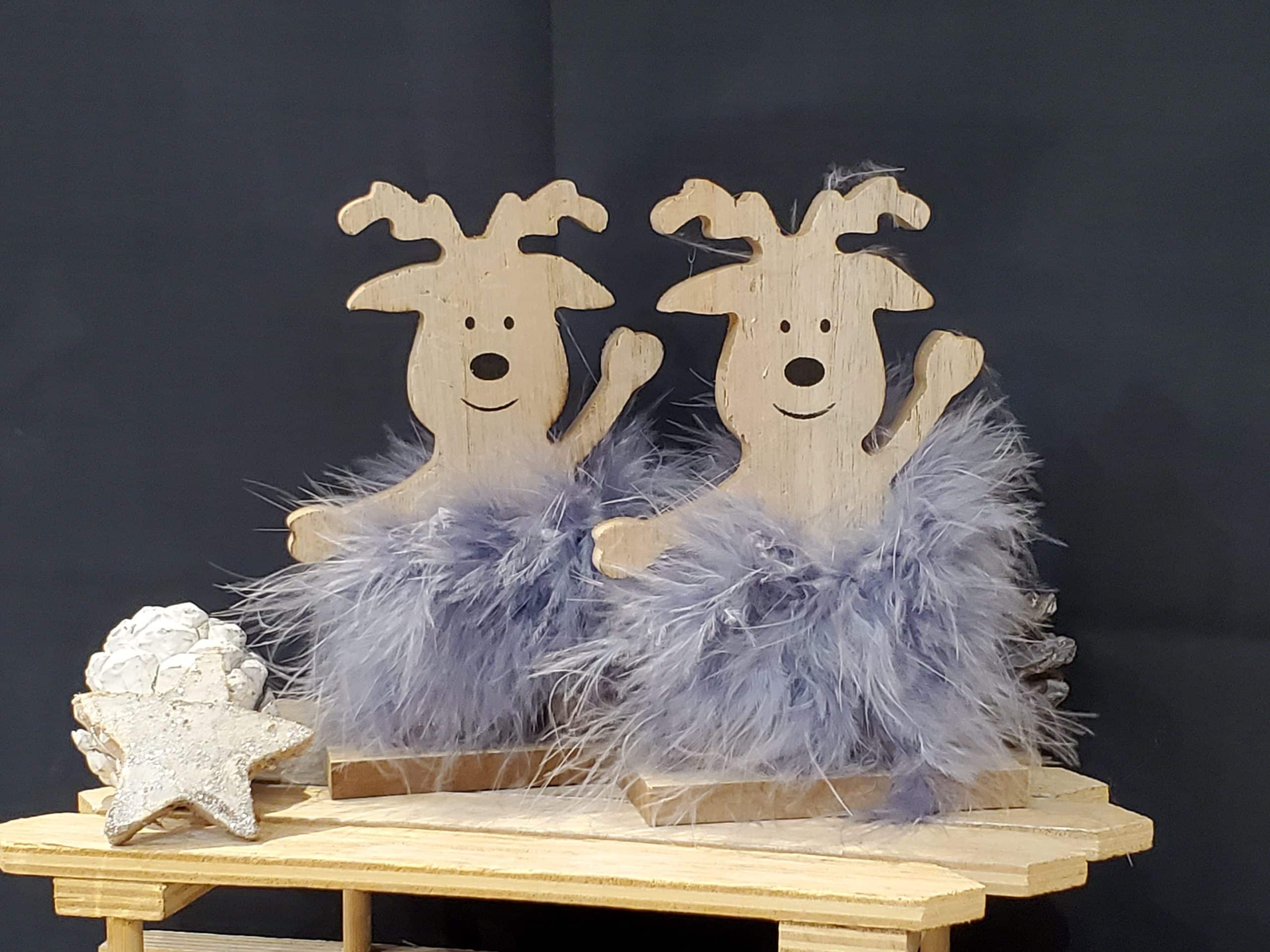 Grey Fluffy Deer on Stand