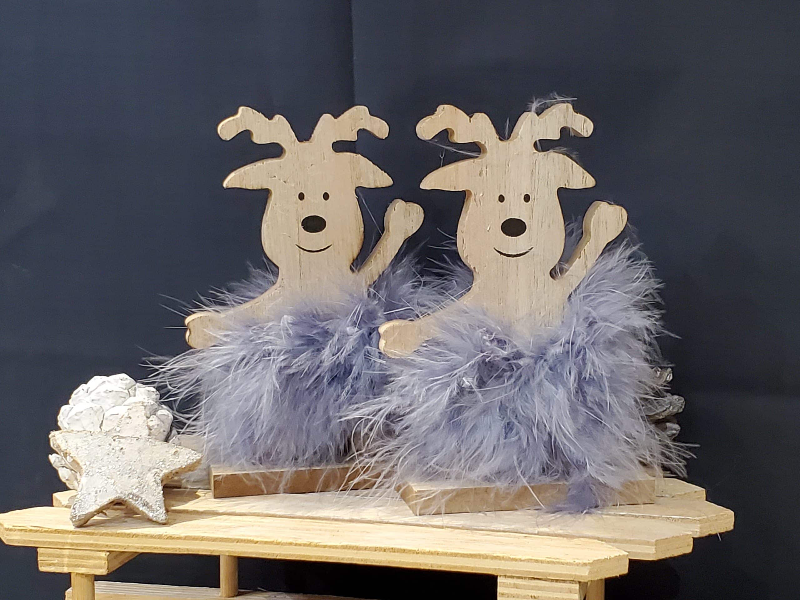 Grey Fluffy Deer on Stand