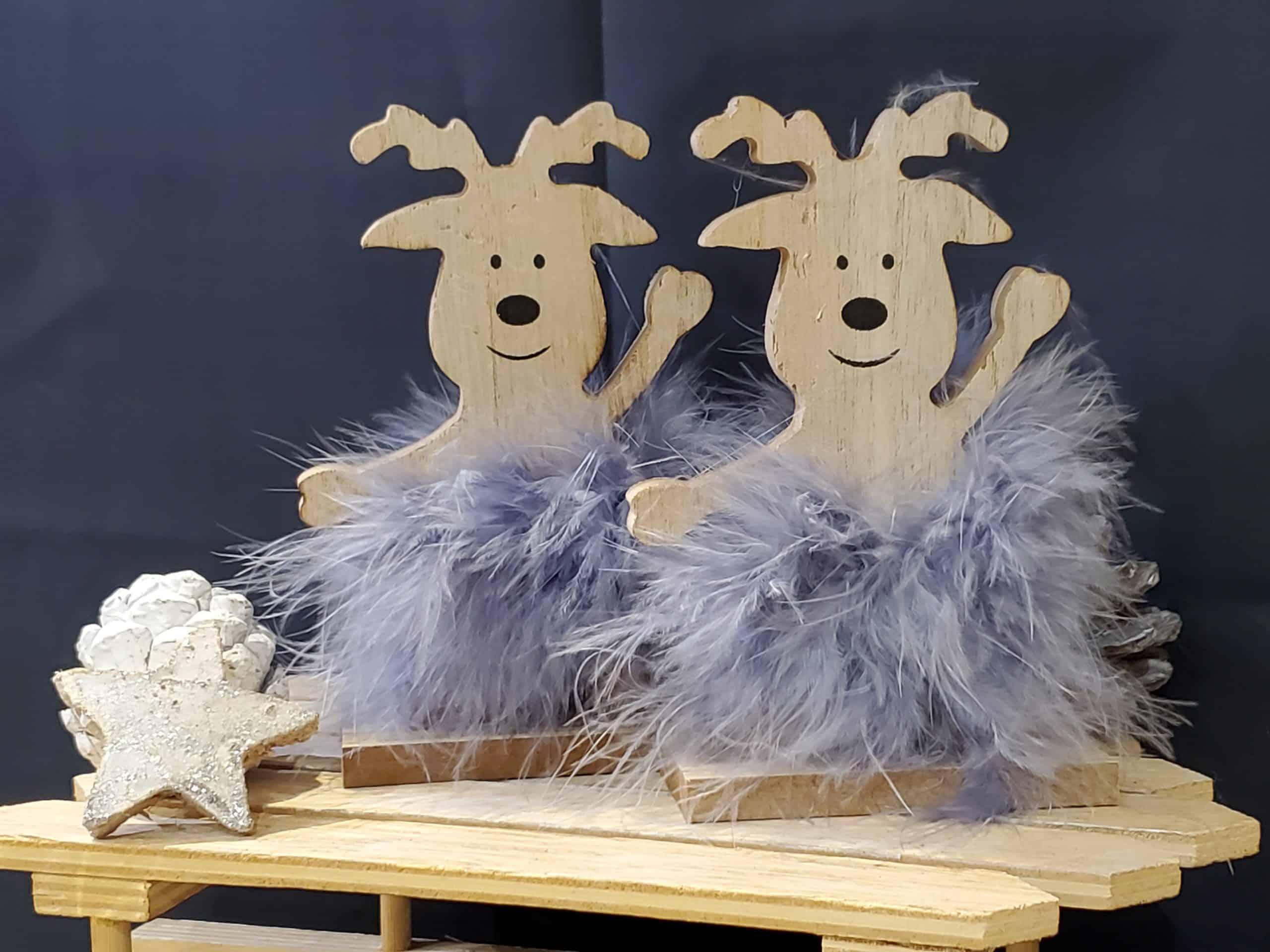 Grey Fluffy Deer on Stand
