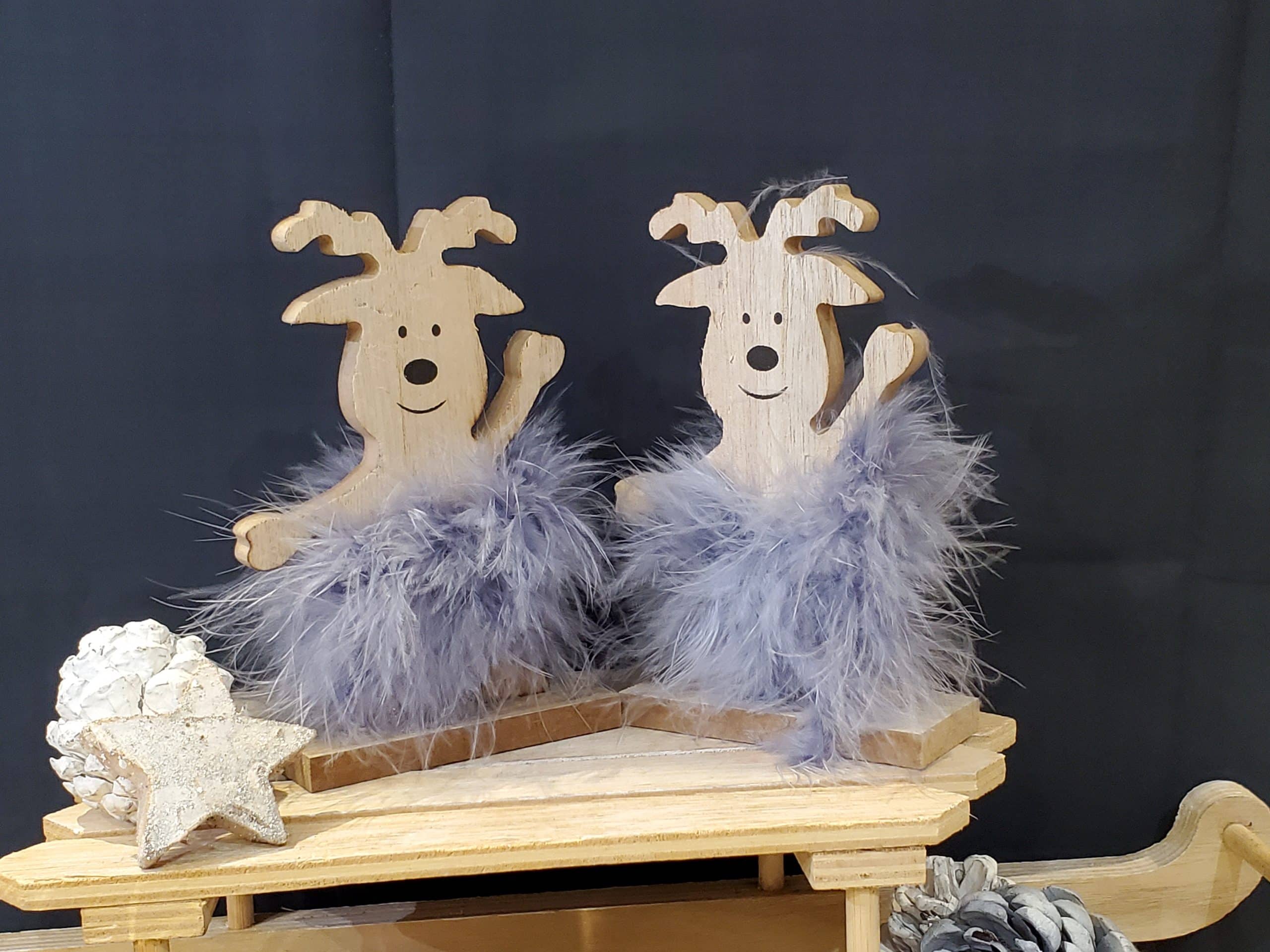 Grey Fluffy Deer on Stand