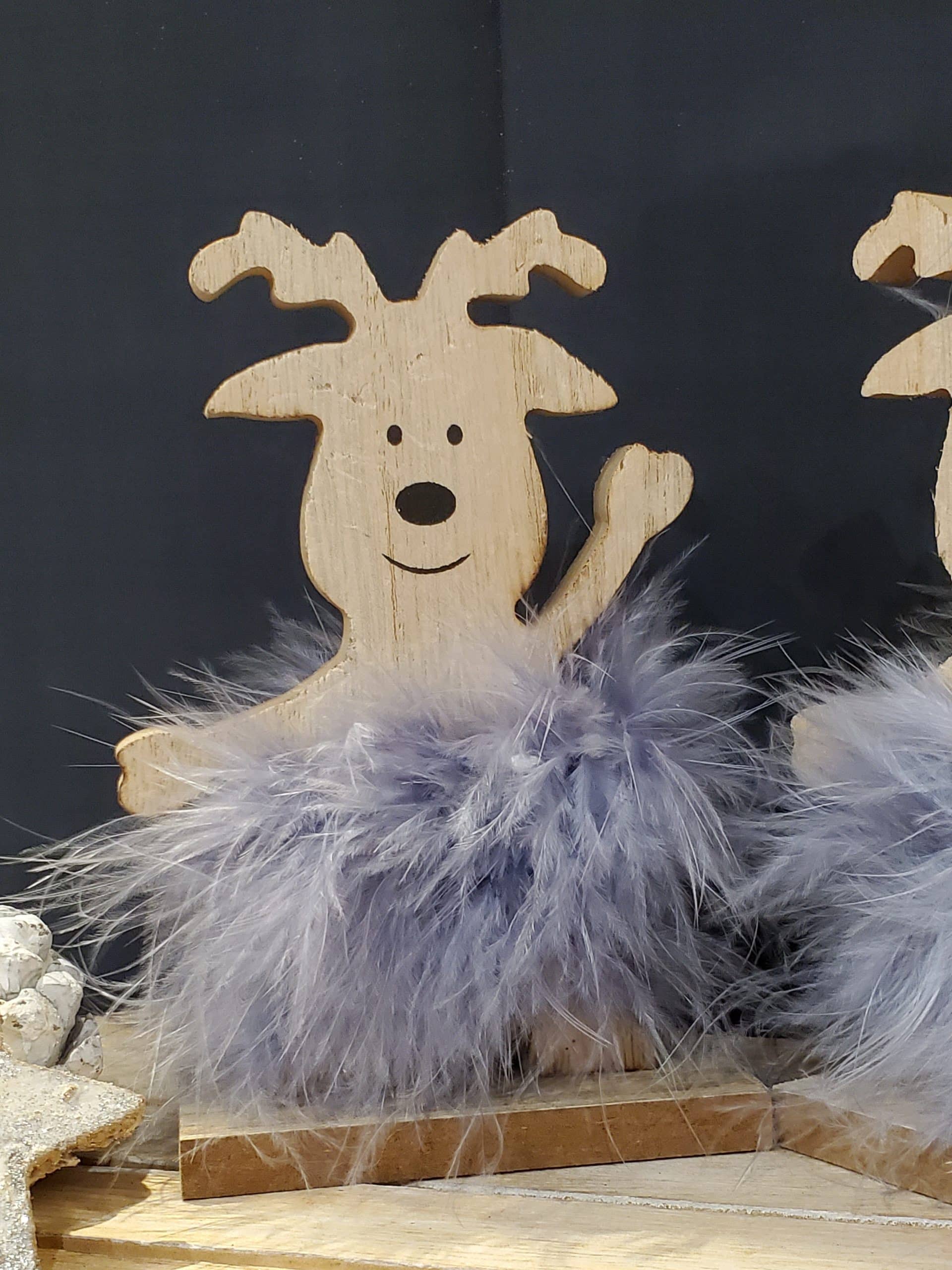 Grey Fluffy Deer on Stand