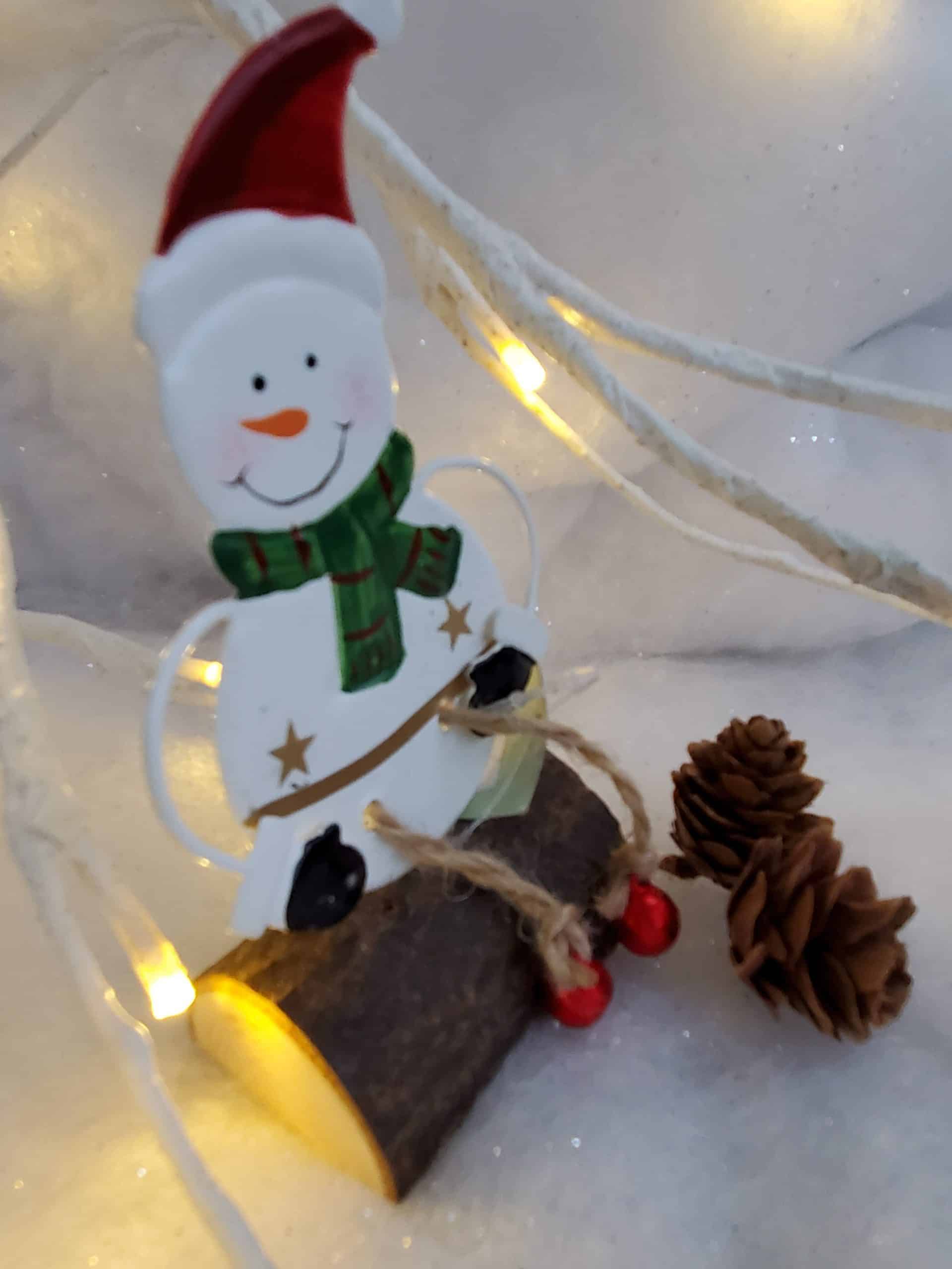 Santa and Snowman sitting on a log