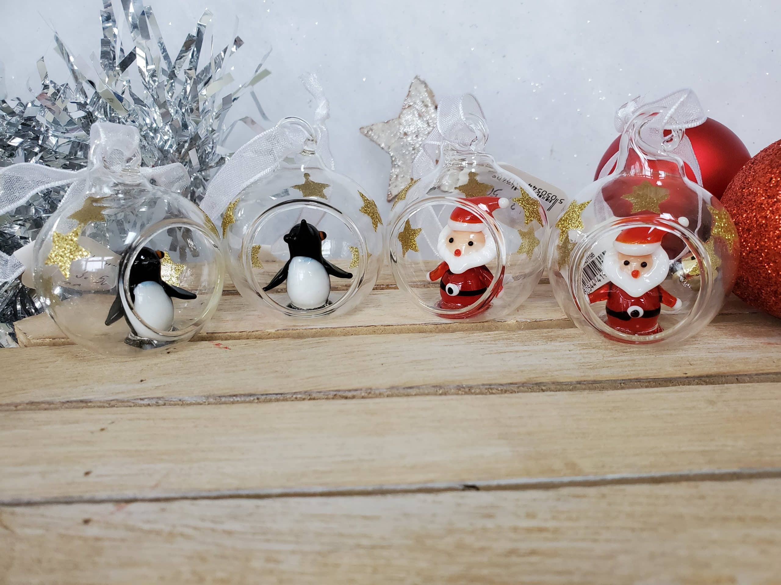 Glass Bauble with Penguin or Santa