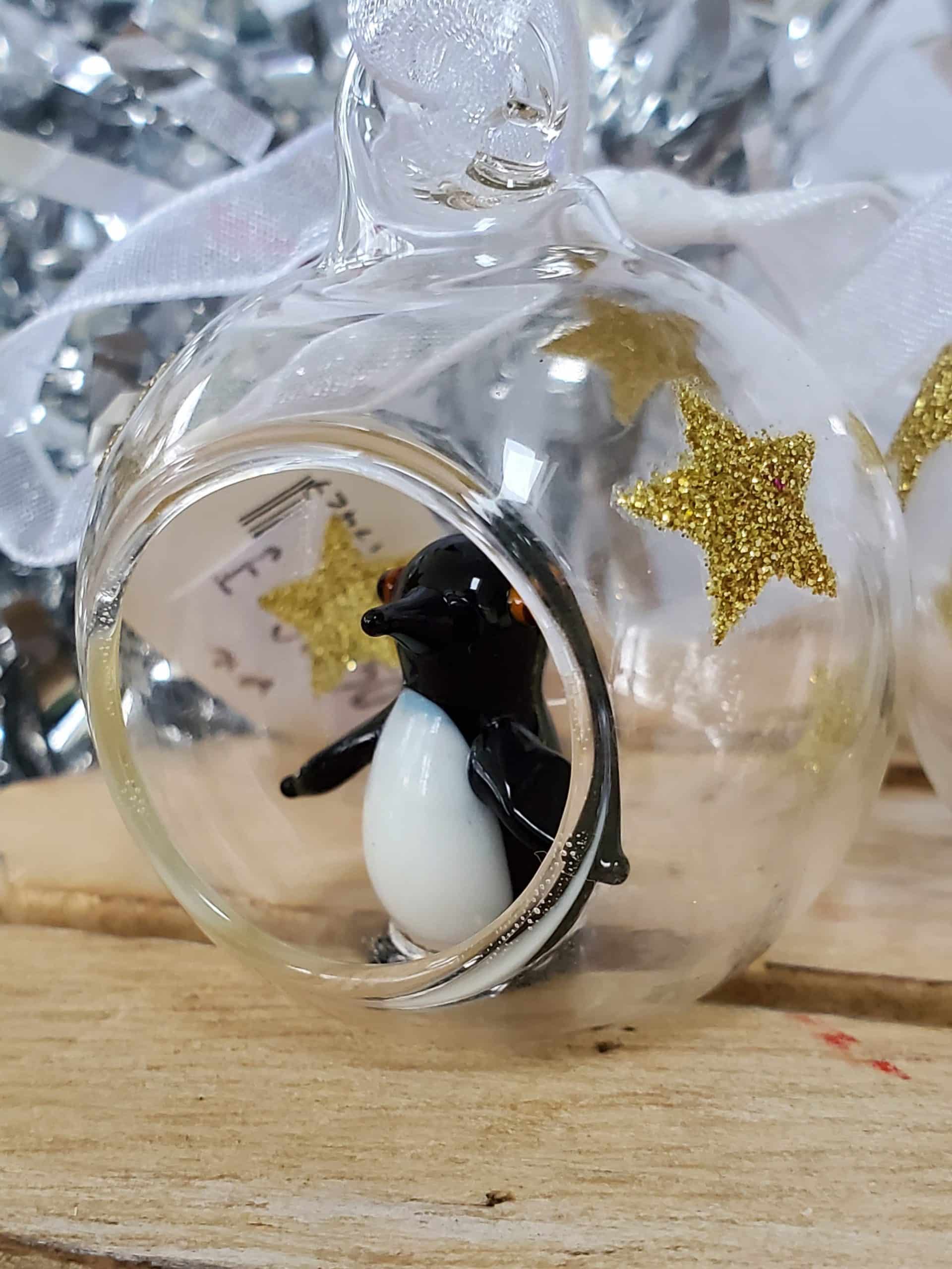 Glass Bauble with Penguin or Santa