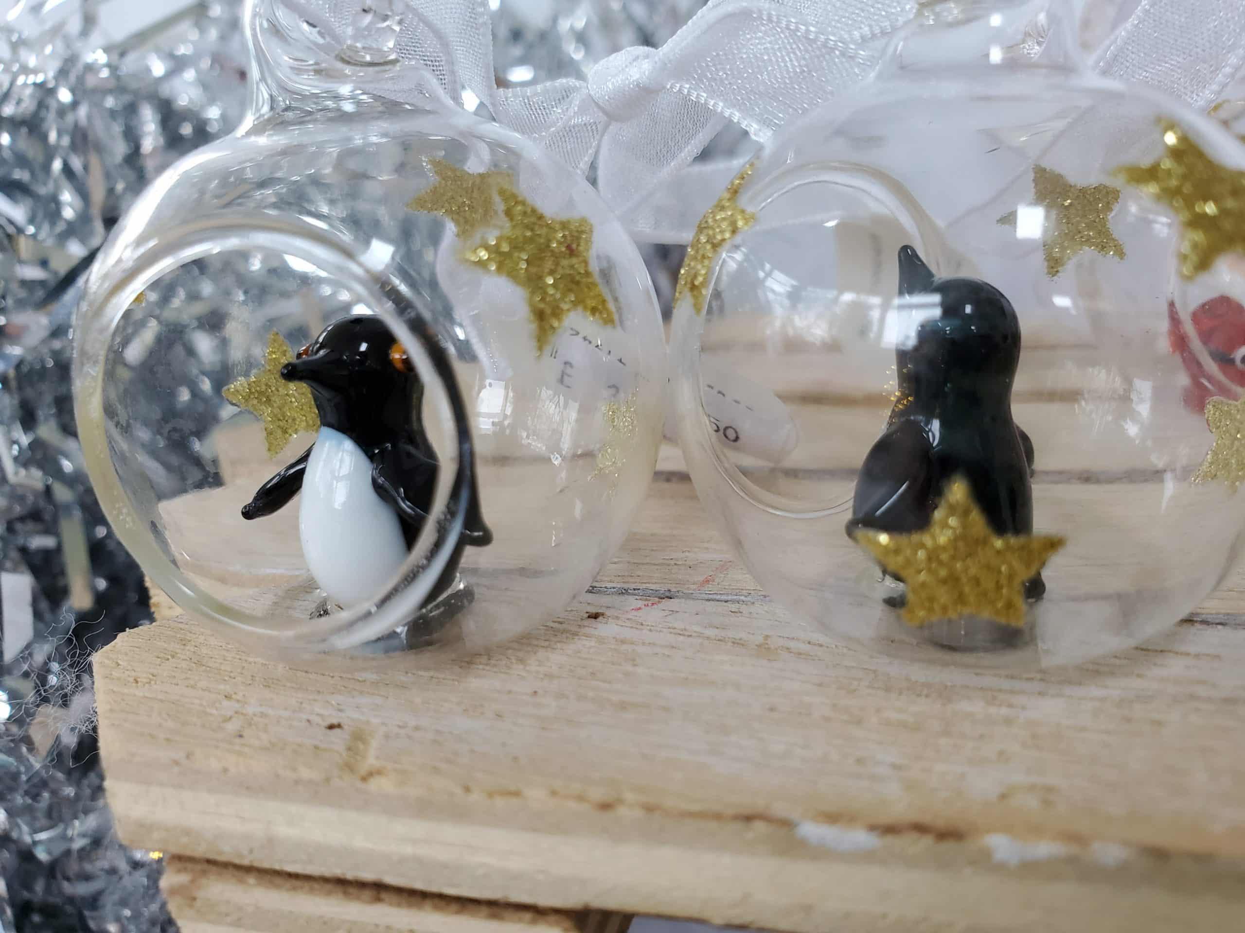 Glass Bauble with Penguin or Santa