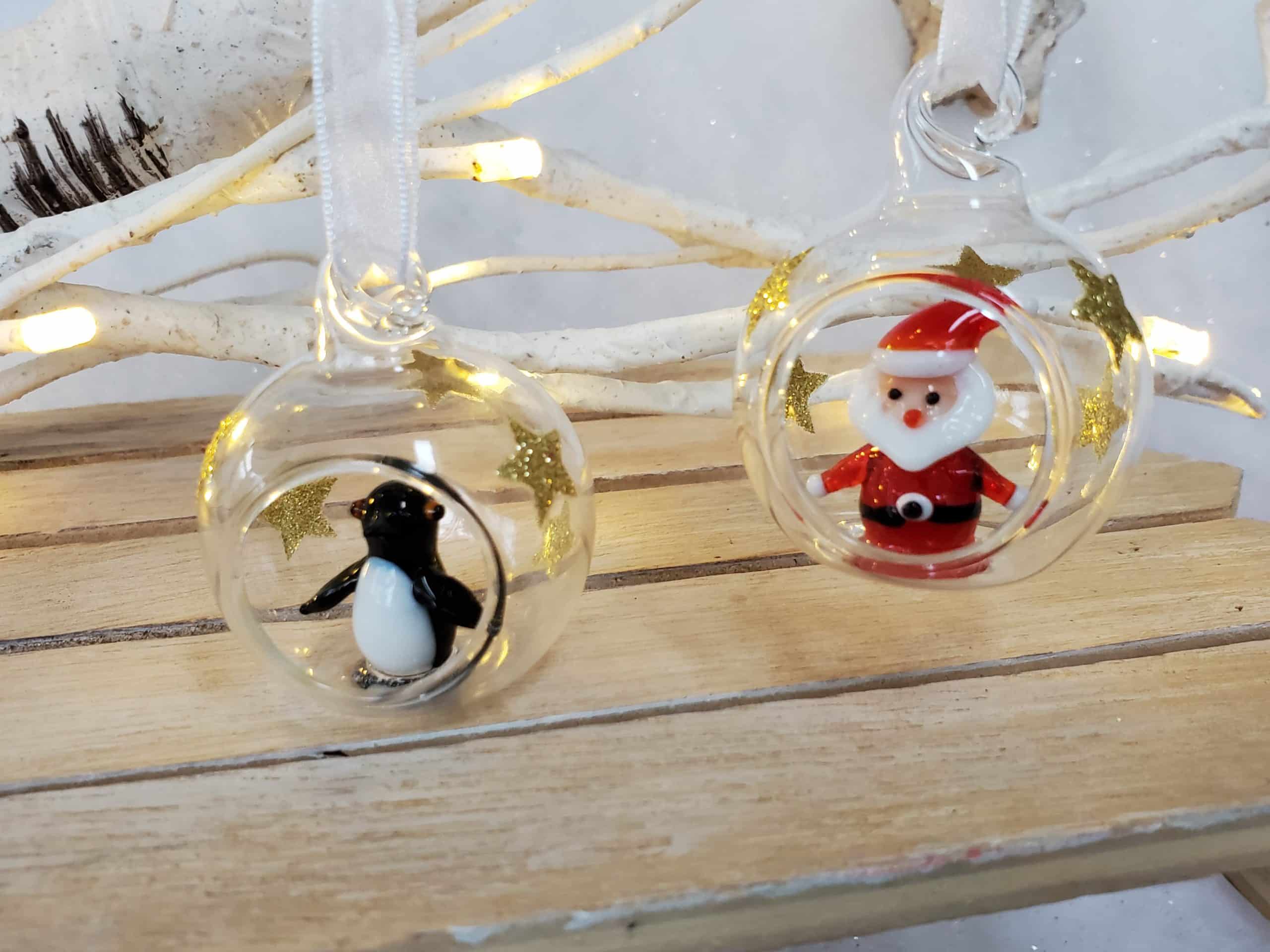 Glass Bauble with Penguin or Santa