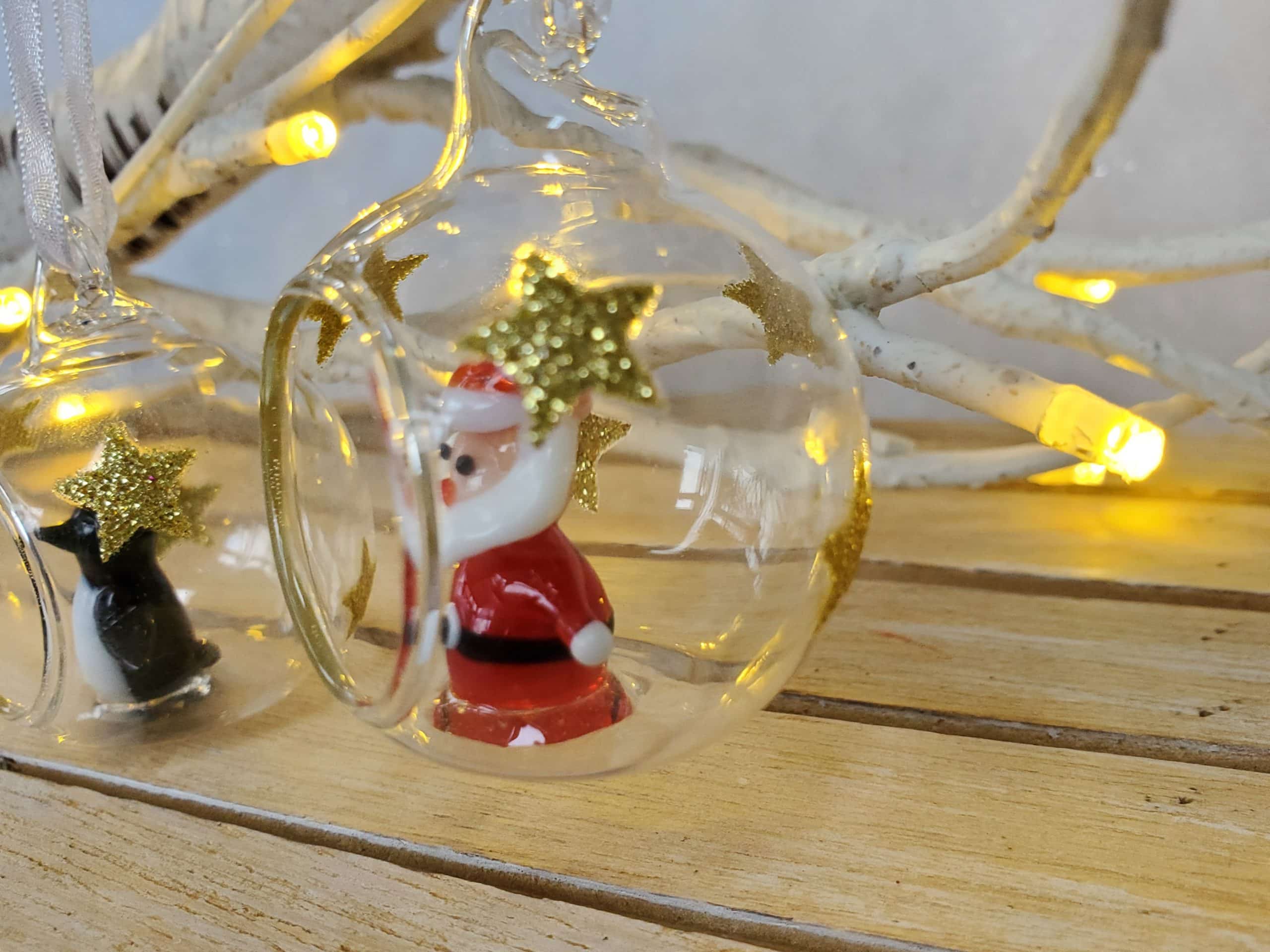 Glass Bauble with Penguin or Santa