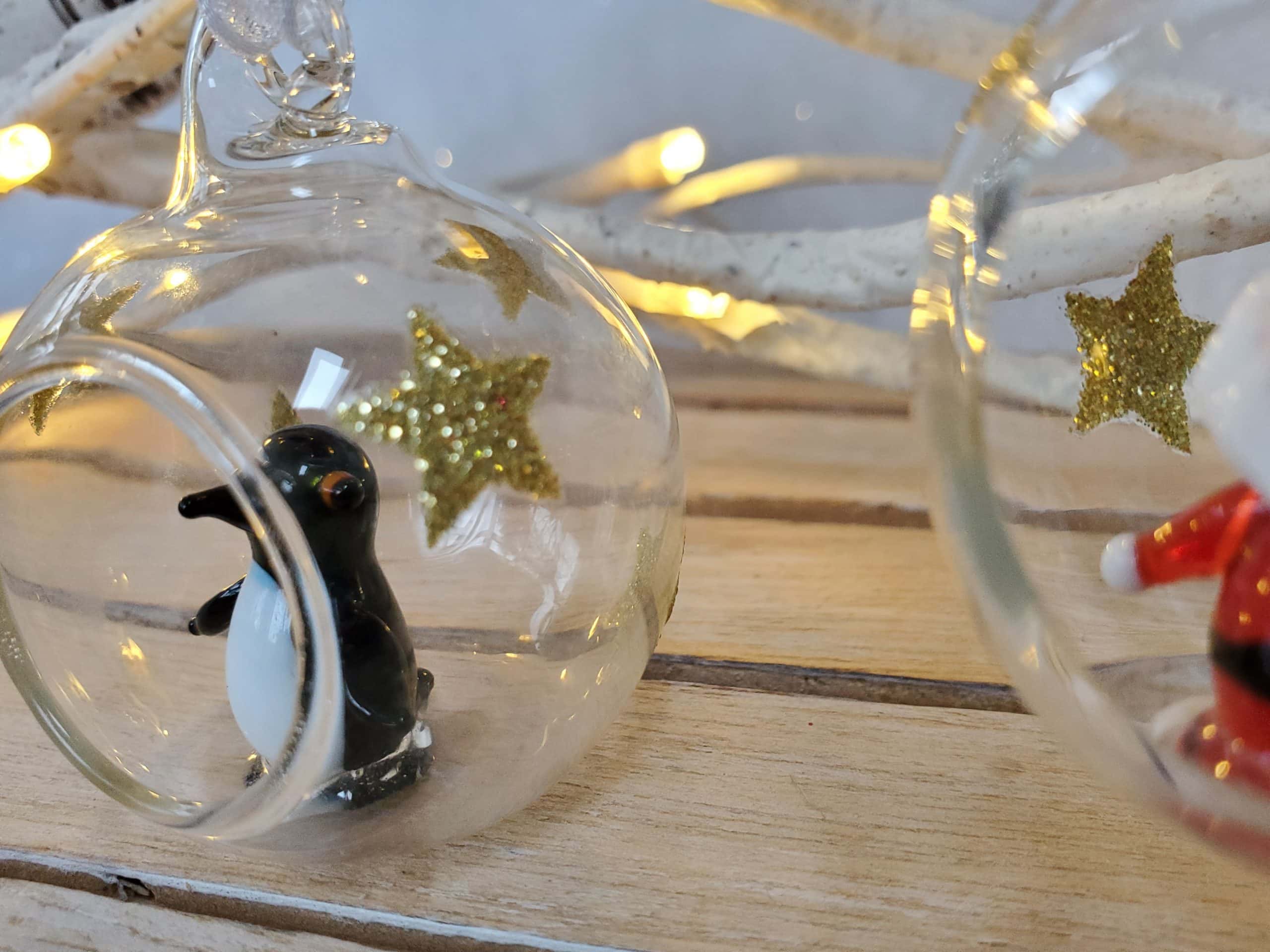 Glass Bauble with Penguin or Santa