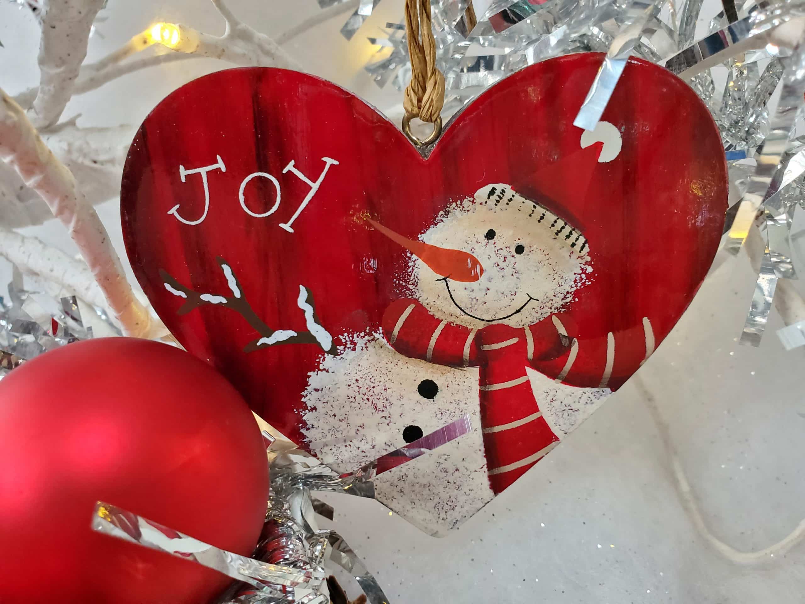 Heart shaped tree decorations with Snowman