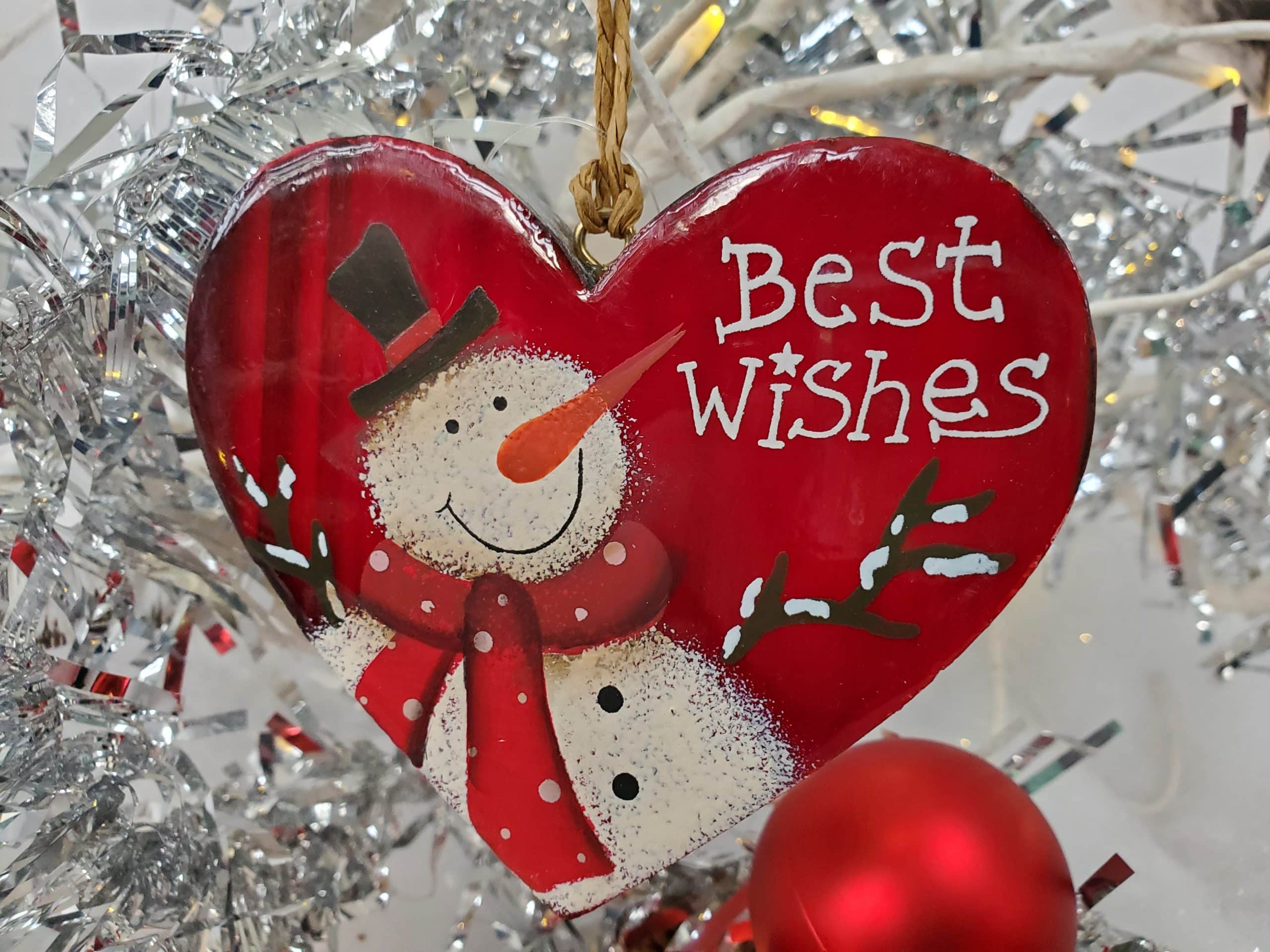 Heart shaped tree decorations with Snowman