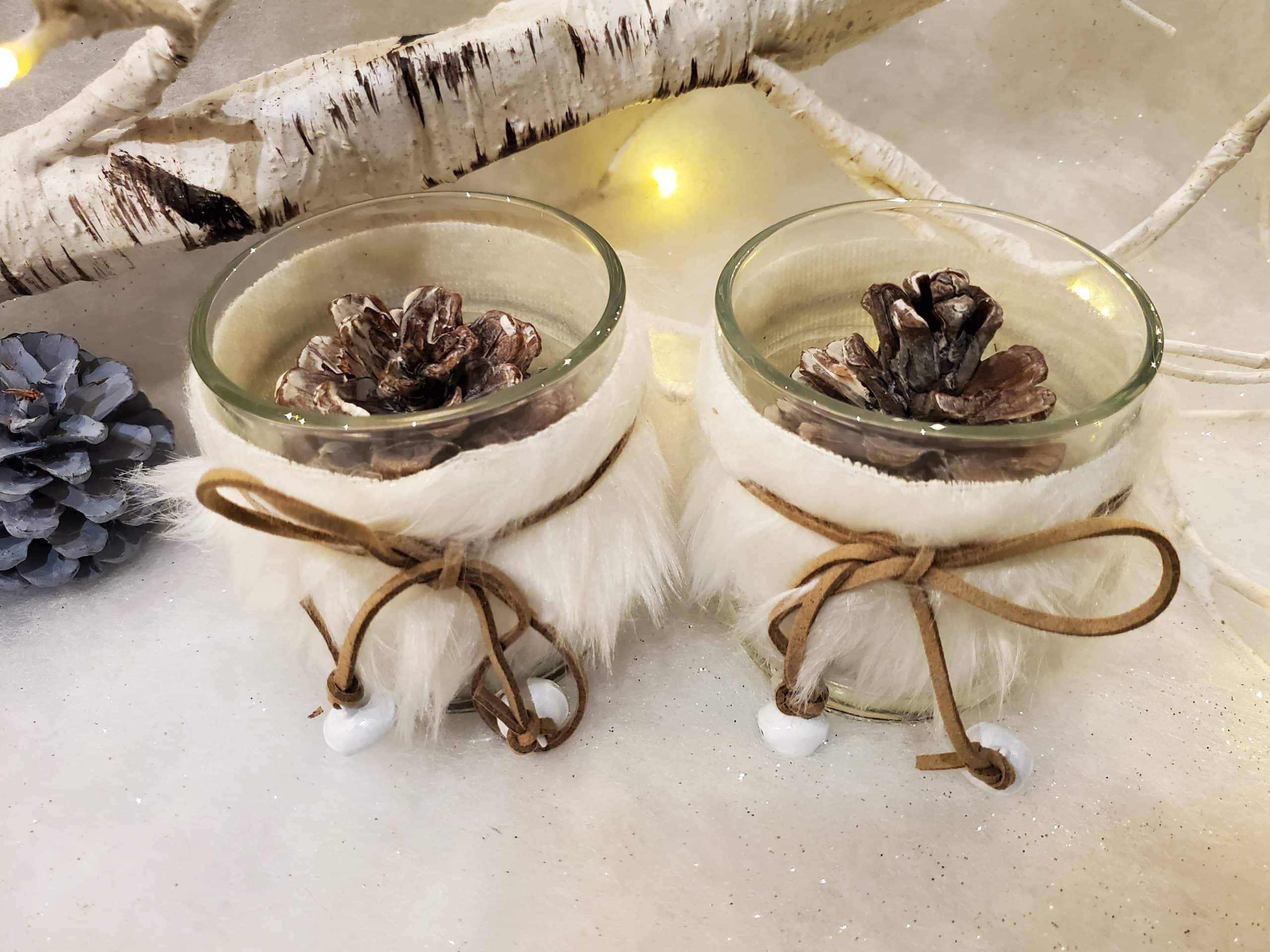 Tealight Holder with Fur Trim