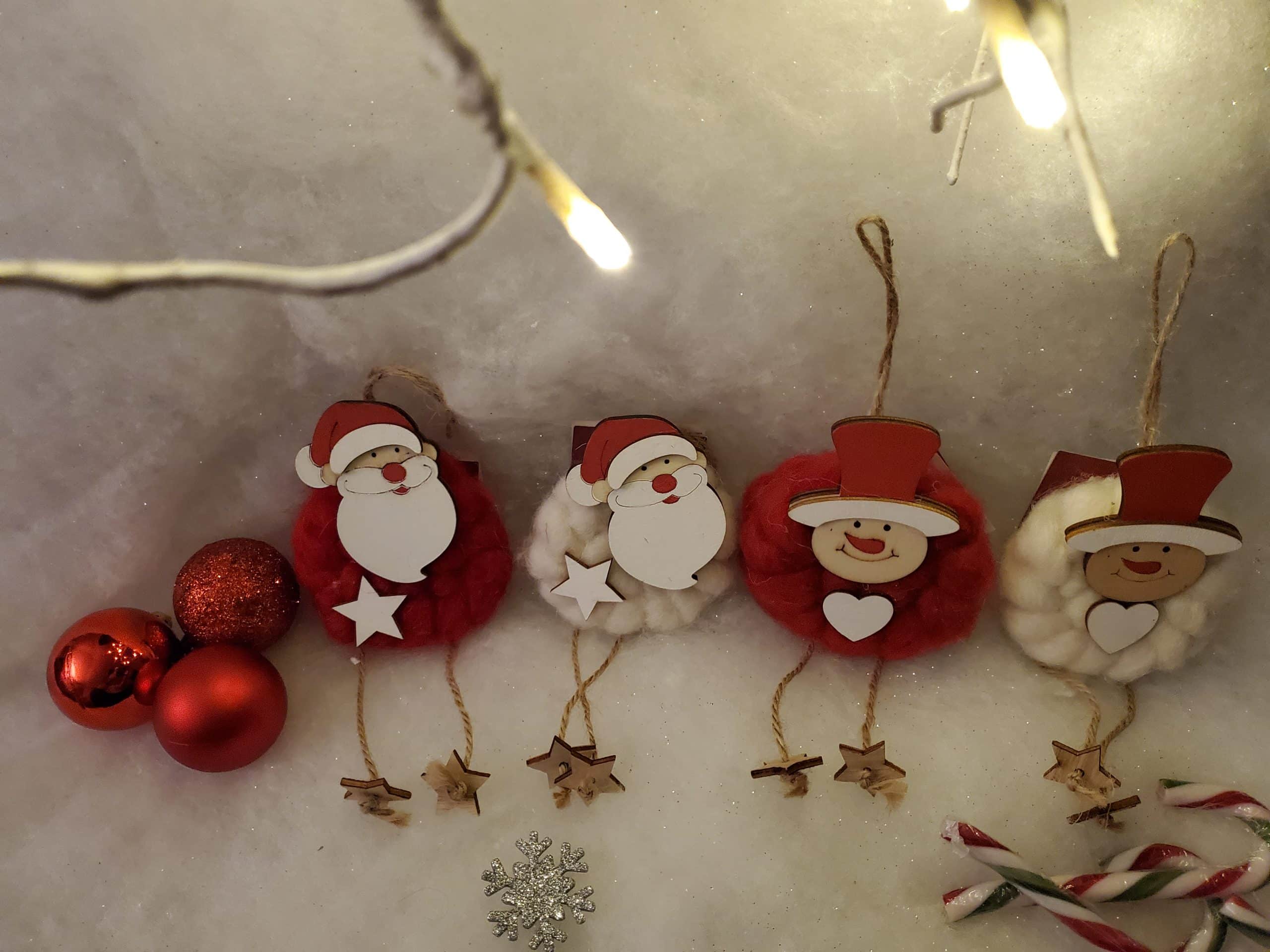 Woolly Santa and Snowman Hanging Decoration