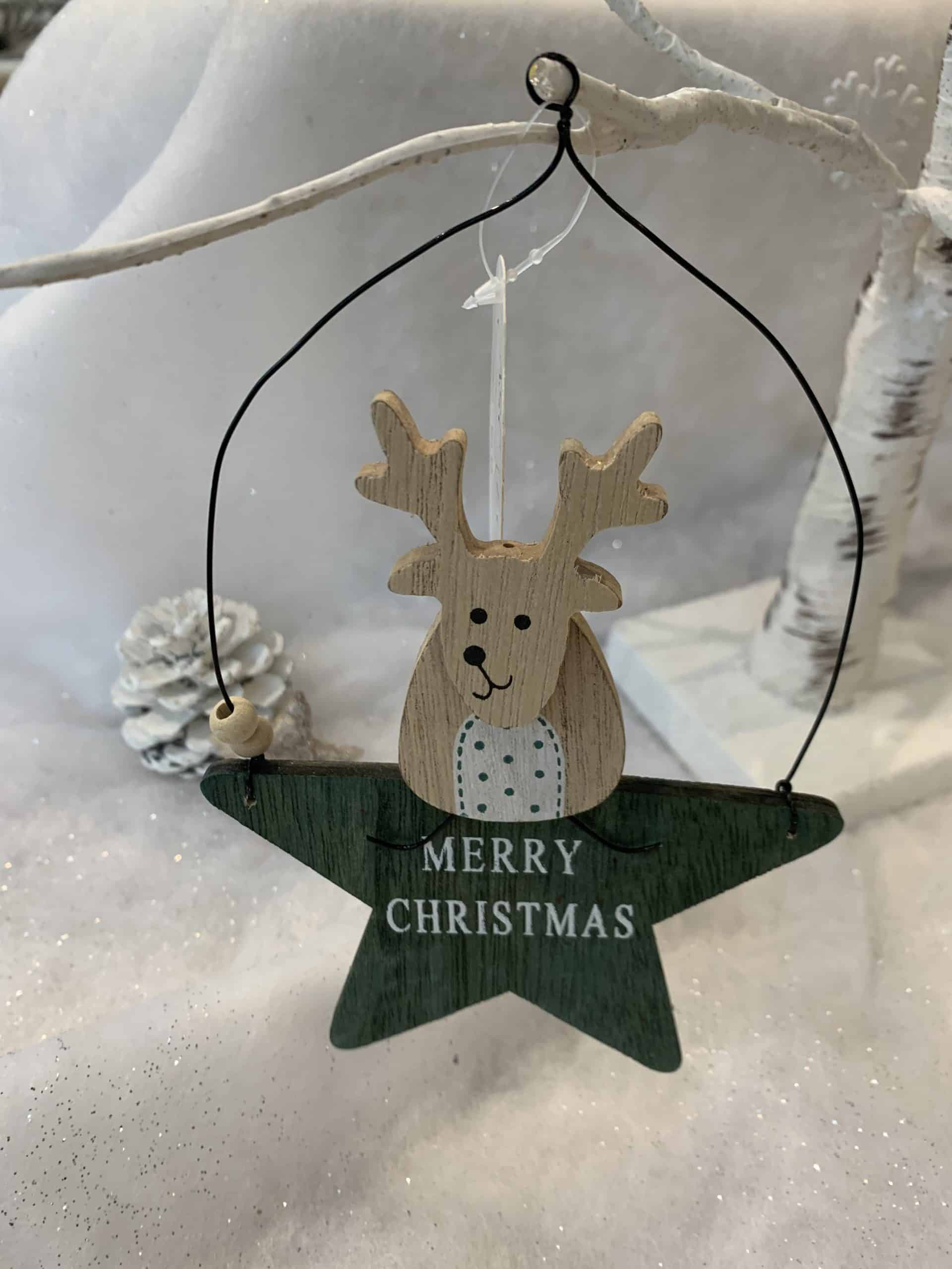 Wooden Reindeer on Star Decoration