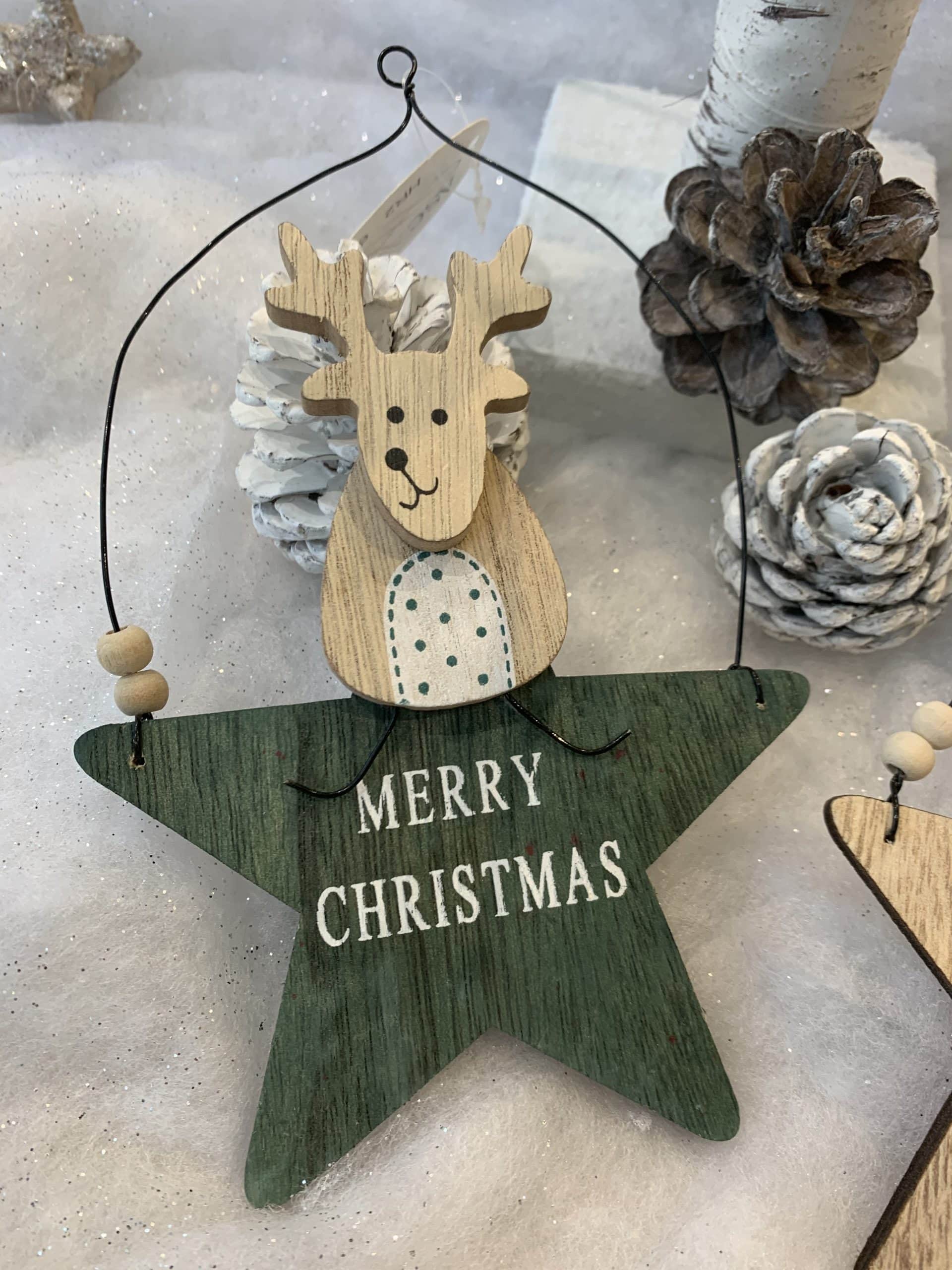 Wooden Reindeer on Star Decoration