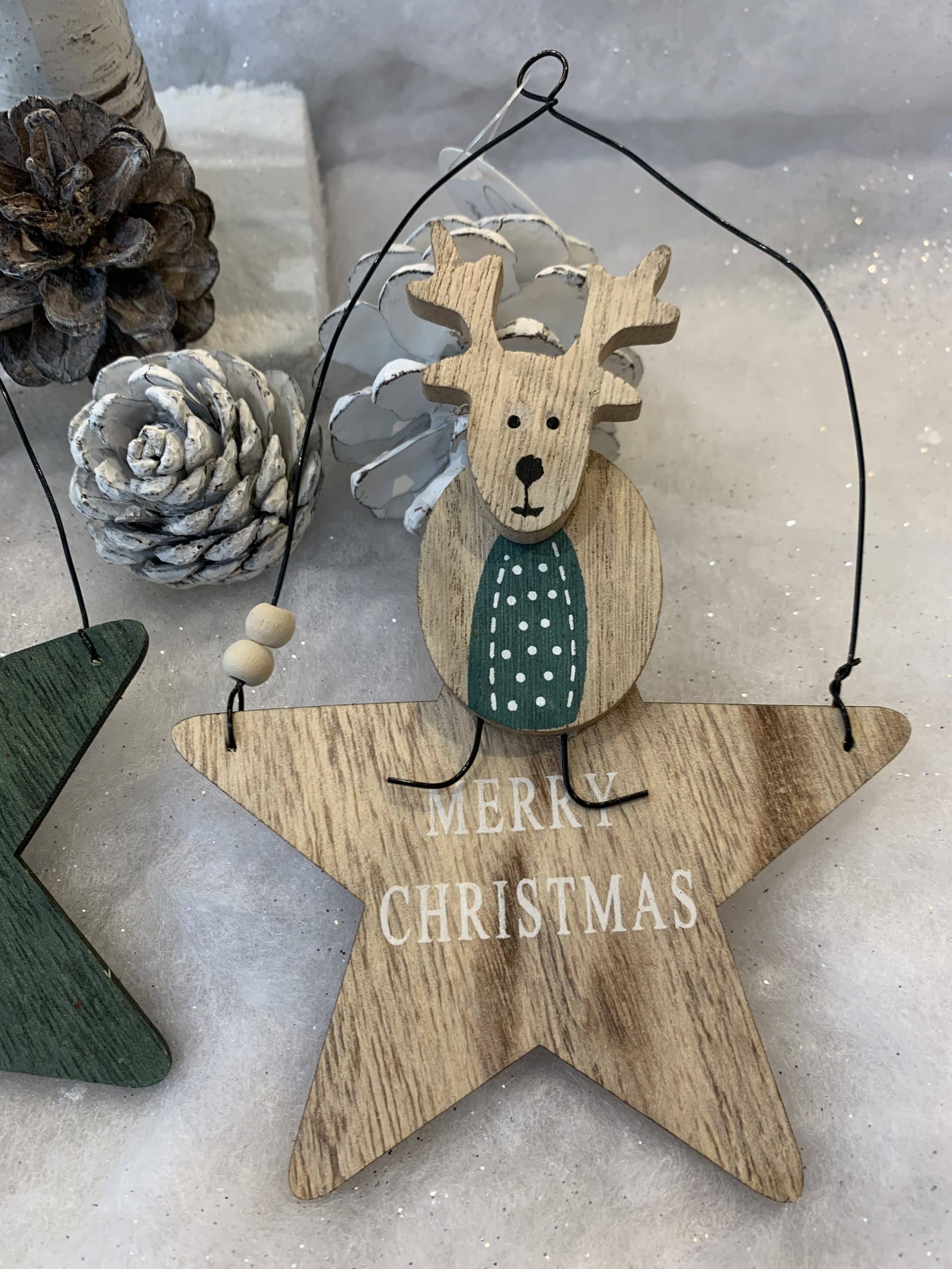 Wooden Reindeer on Star Decoration