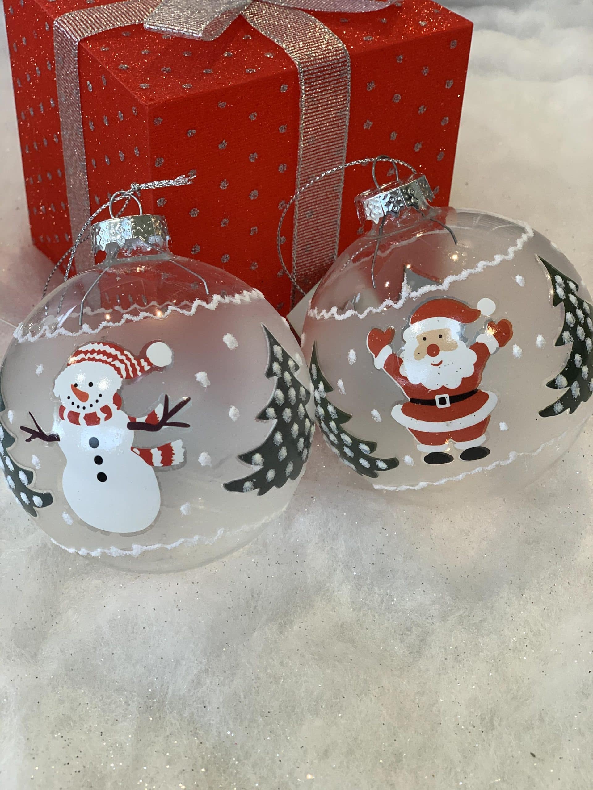 Glass Baubles with Festive design