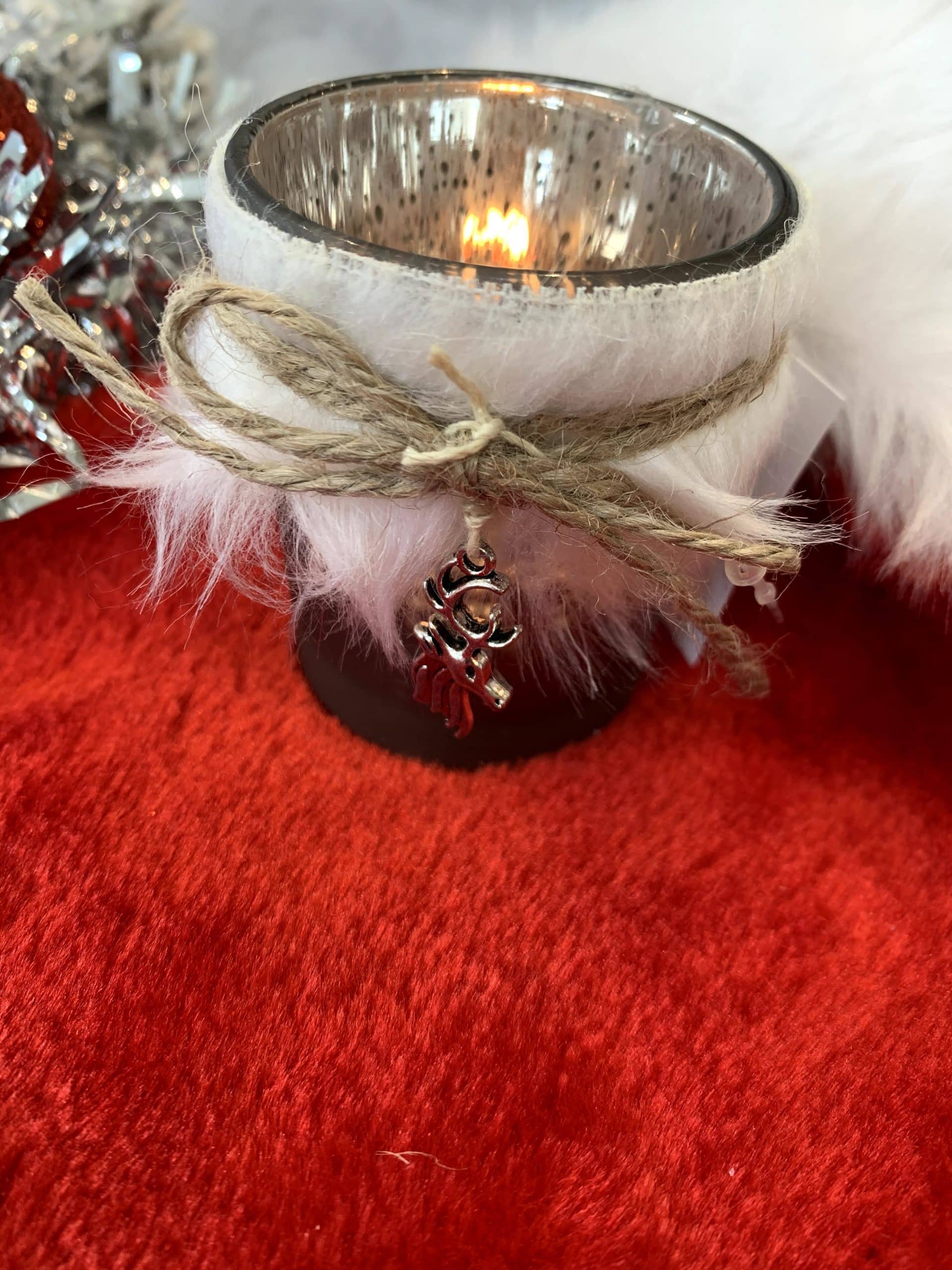 Tealight Holder with Fur Trim and Snowflakes