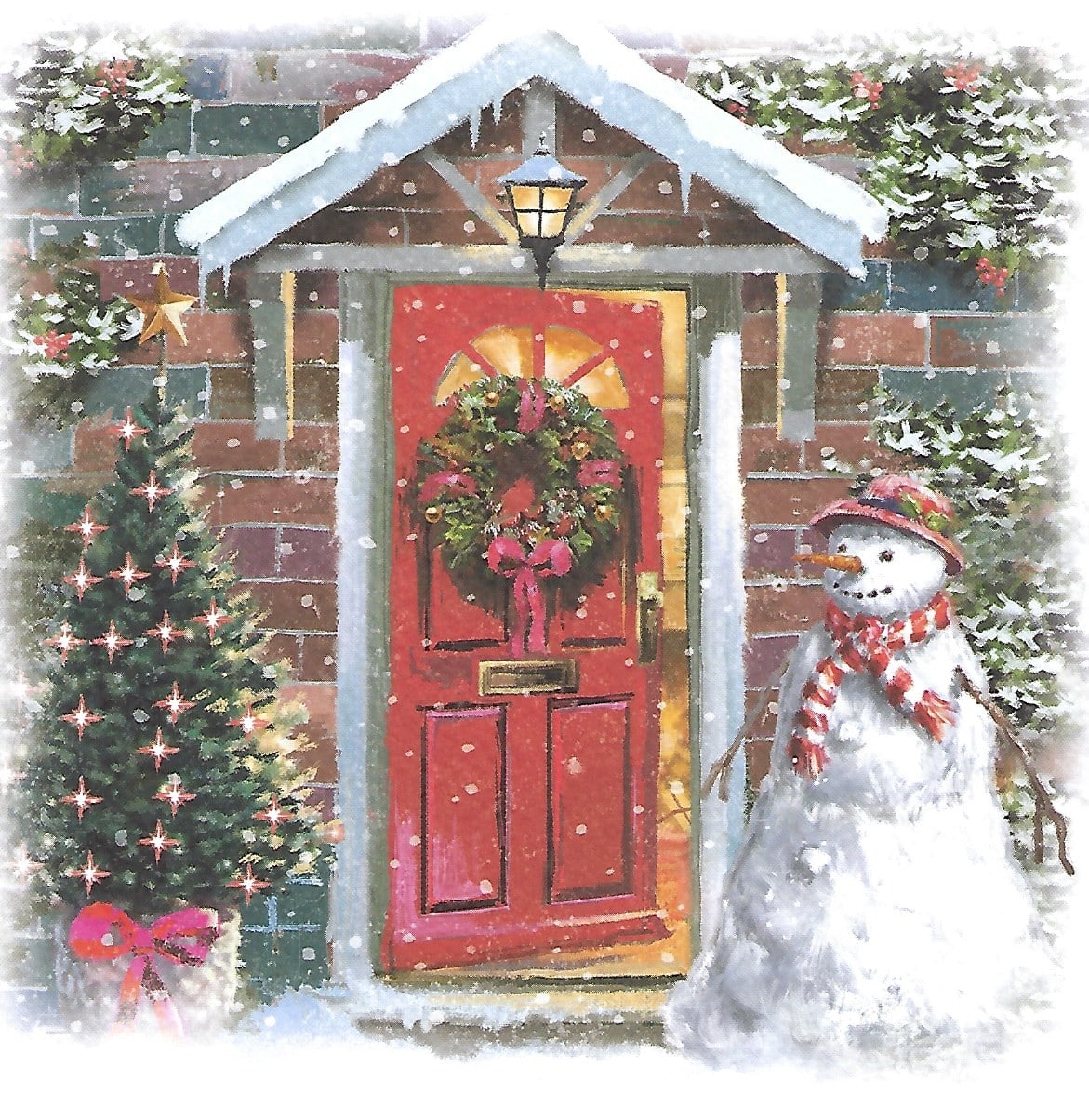 Red Door and Snowman - Christmas Card