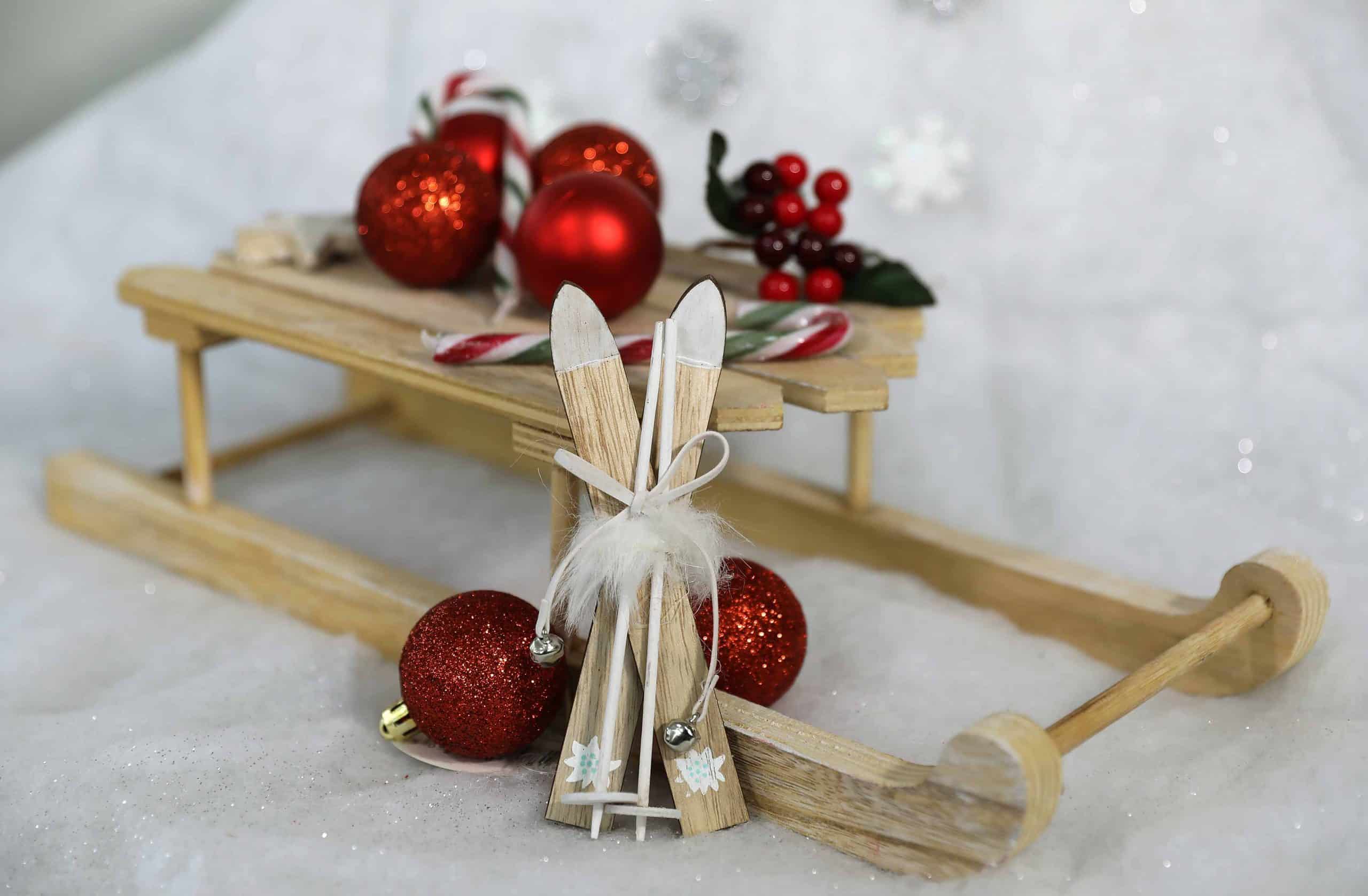 Wooden Skis Tree Decoration