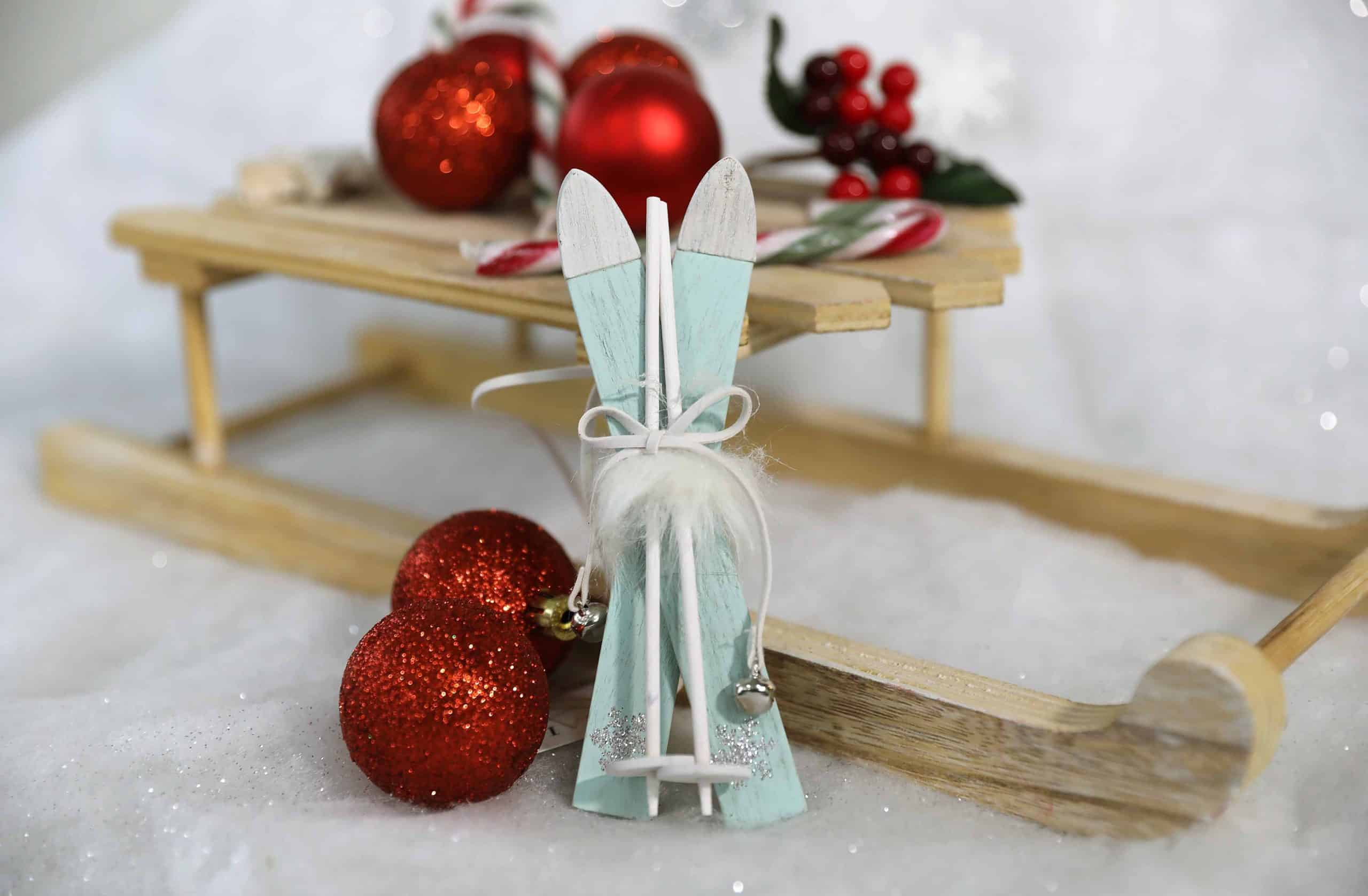 Wooden Skis Tree Decoration