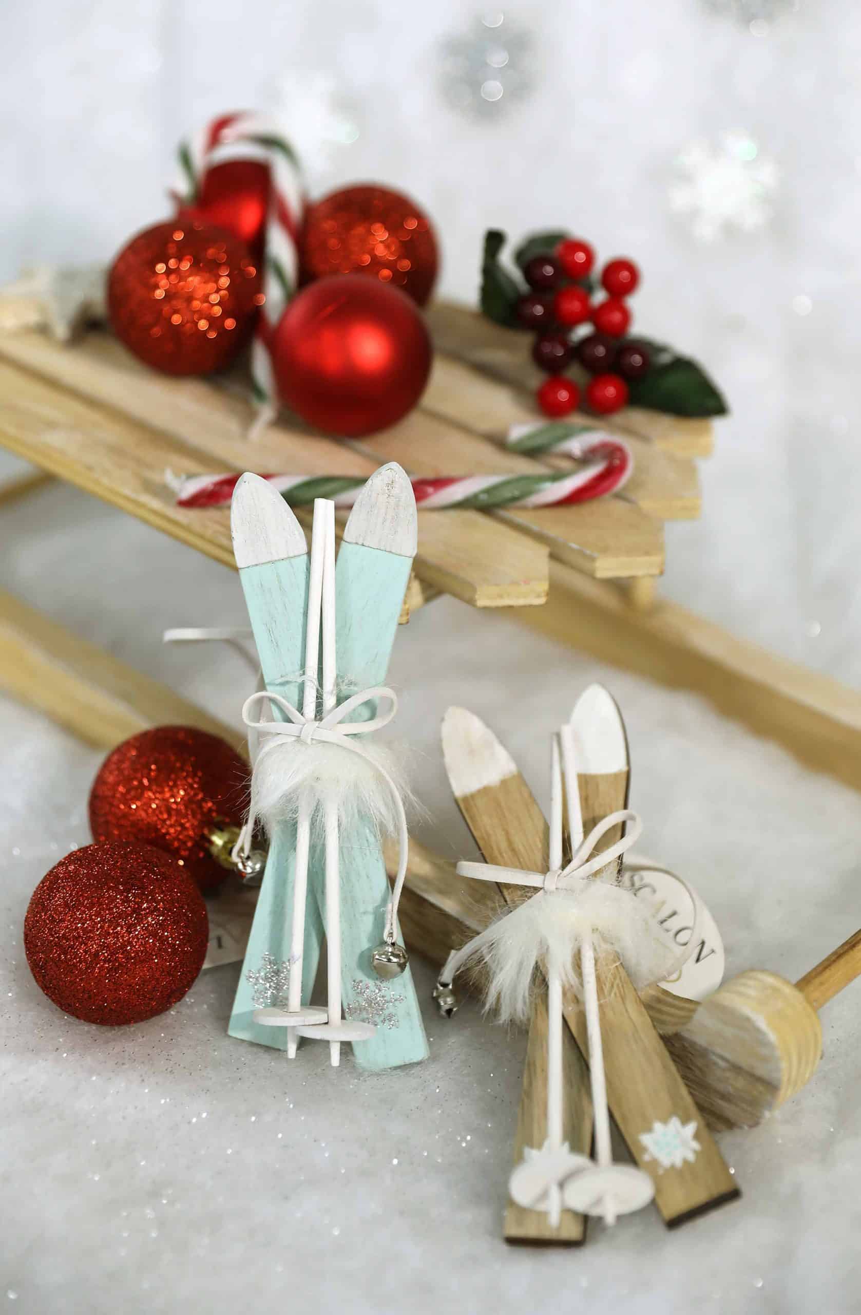 Wooden Skis Tree Decoration