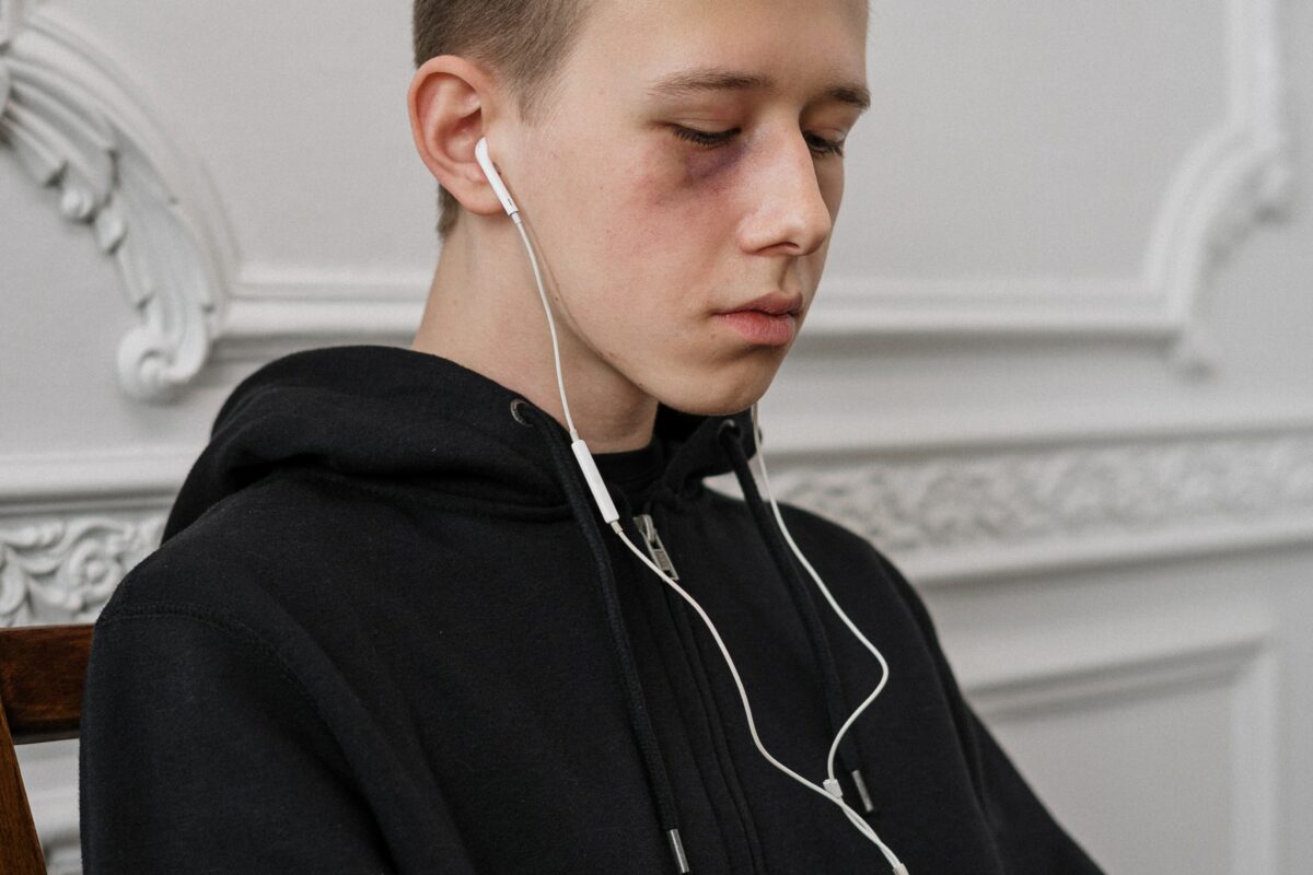 Boy with headphones in